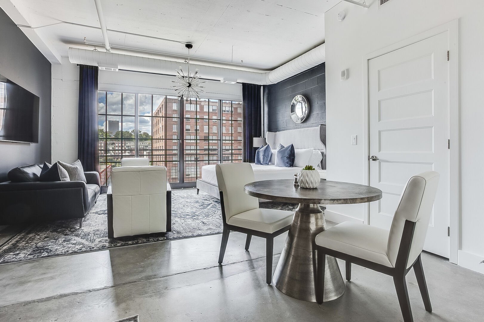 Dining area with seating for two. Dining area with seating for two.